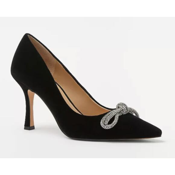 Ann Taylor Shoes - ANN TAYLOR BLACK CRYSTAL BOW VELVET MILA PUMPS HIGH HEELS SHOES 7.5